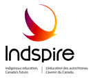 Indspire logo; an orange bird symbol whose wings form a circle above it
